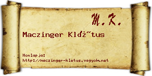 Maczinger Klétus névjegykártya